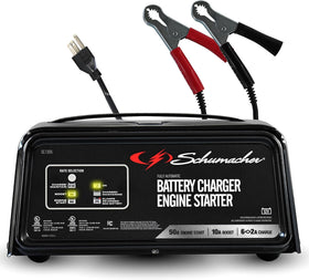 Schumacher SC1305 front panel view showing controls and benefits quick setup