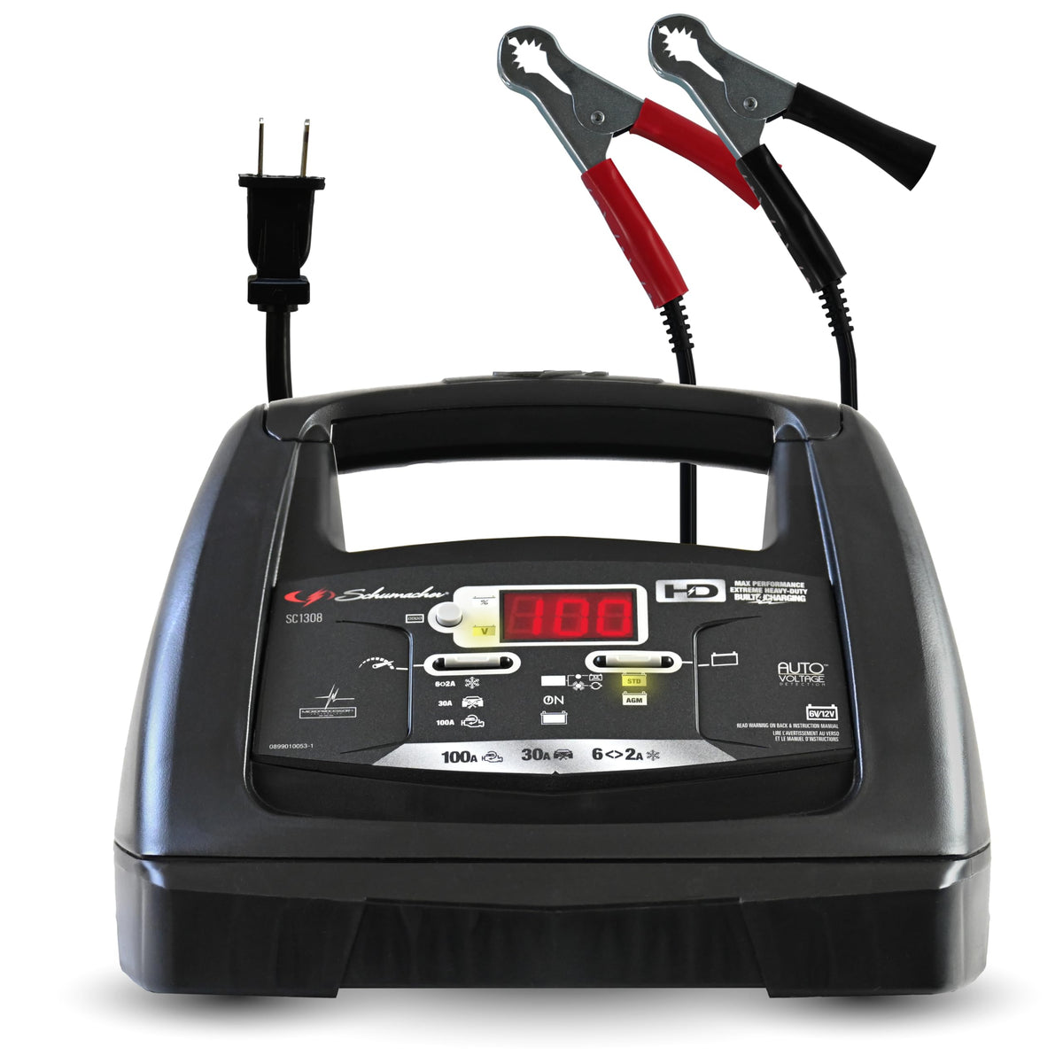 Schumacher SC1308 front panel showing controls and indicators for easy operation and diagnostics