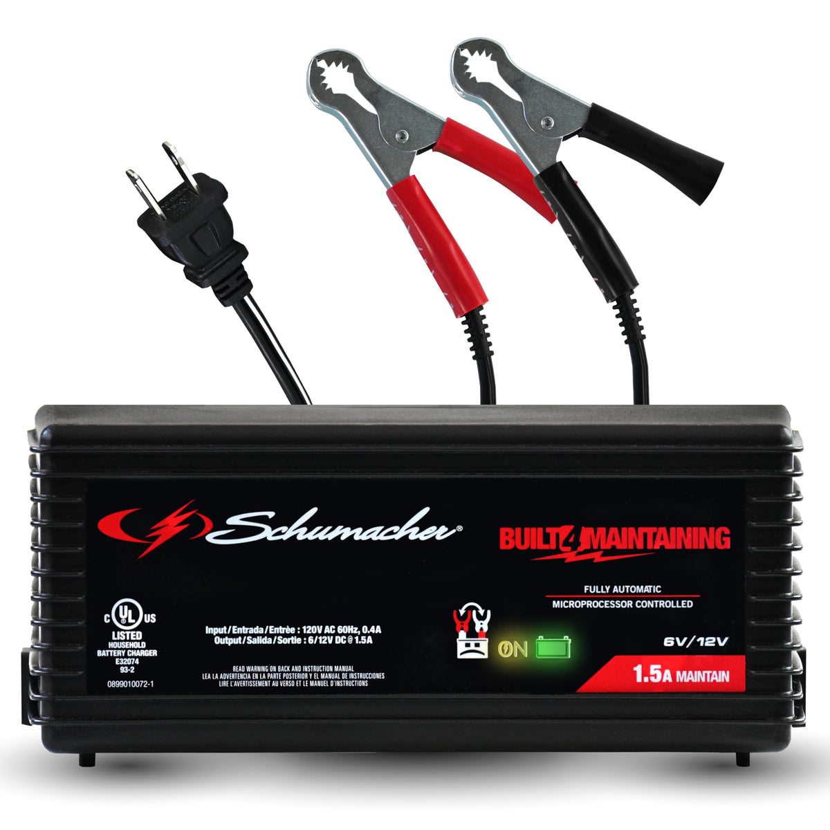 Schumacher SC1355 front panel showing controls and indicators for easy operation and safety