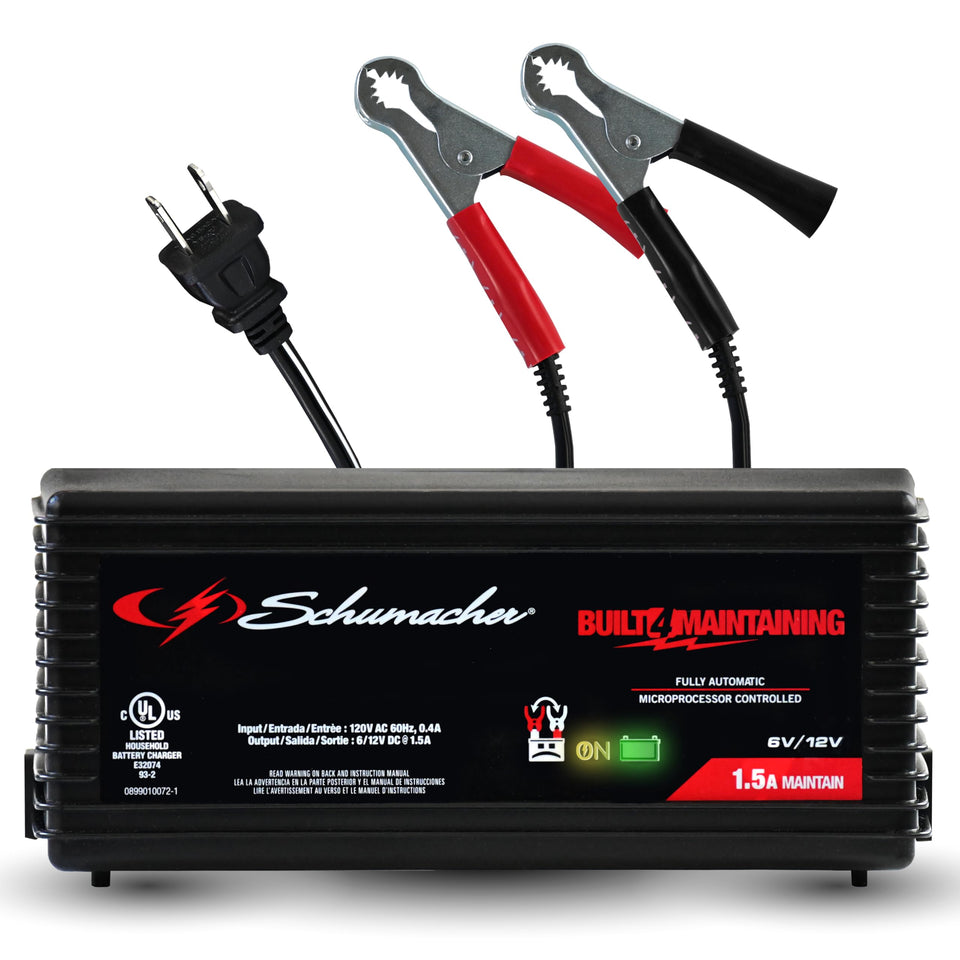 Schumacher SC1355 front panel showing controls and indicators for easy operation and safety