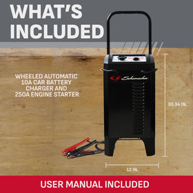 Schumacher SC1445 next to toolbox showing compact footprint and shop readiness