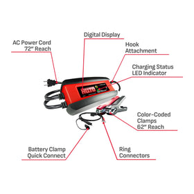 Schumacher Electric charger cables shown for scale, adequate reach for garage setups benefit