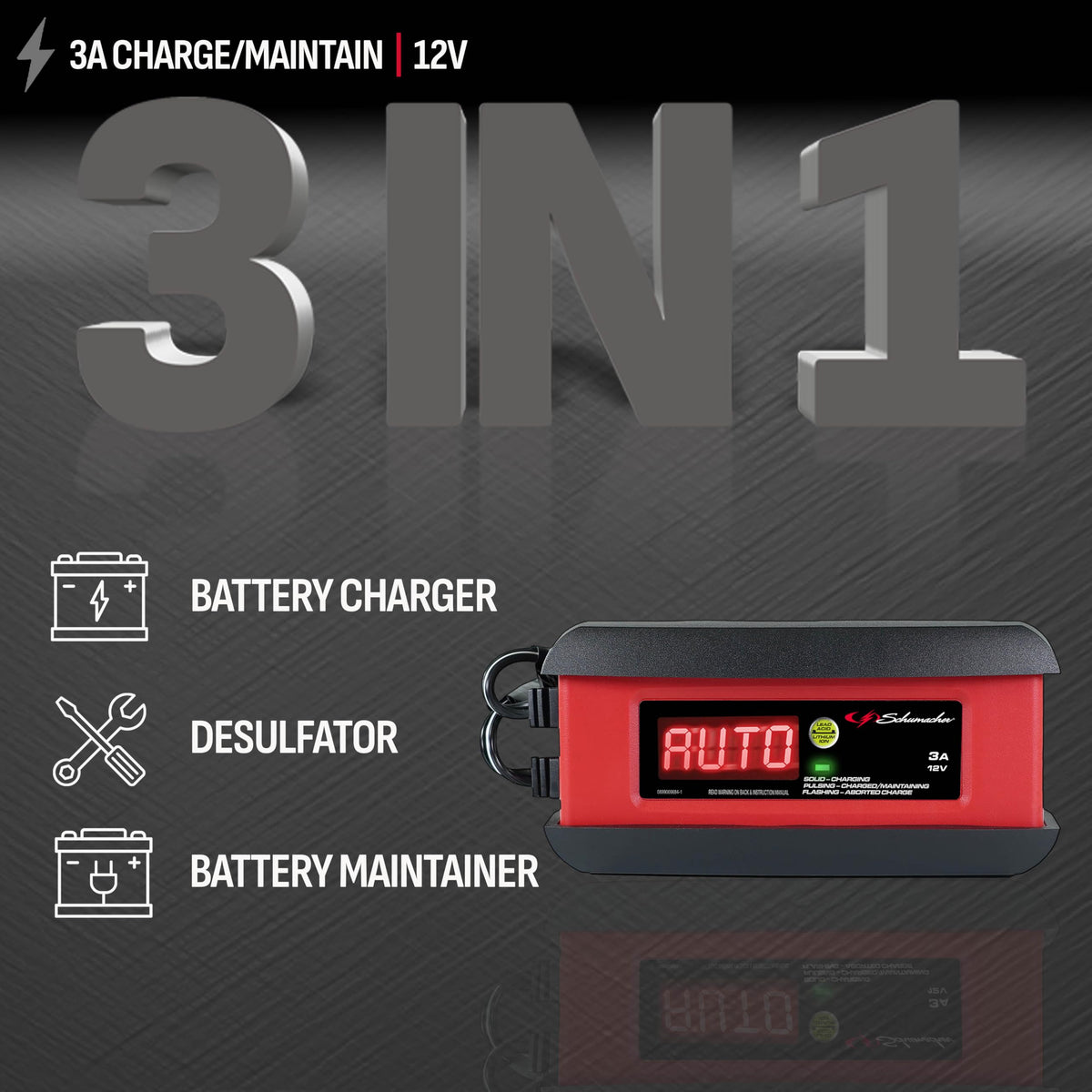 Schumacher Electric clamps and ring leads displayed, flexible connection options benefit