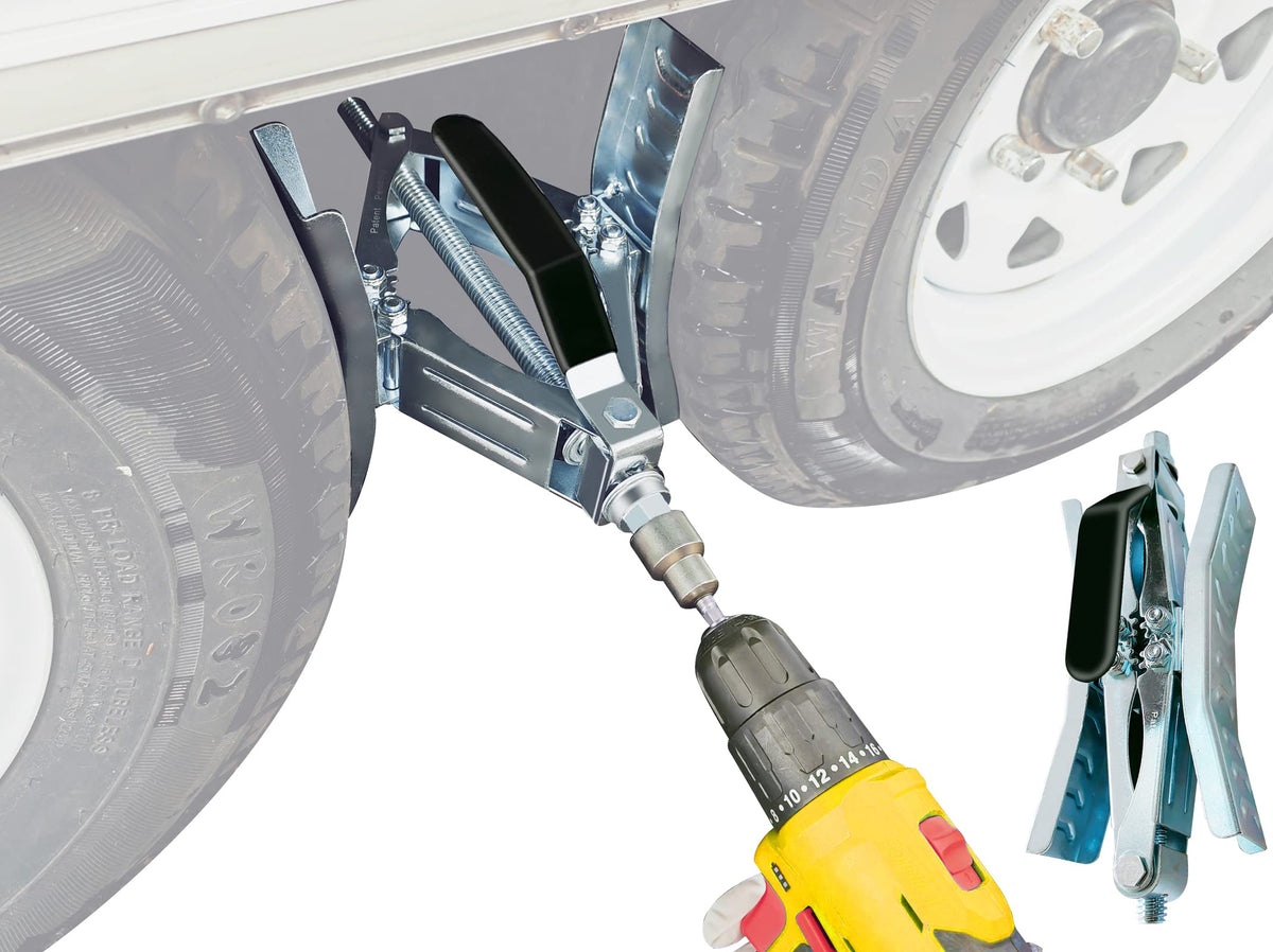Schumaho front view of wheel chock kit showing durable construction and included tools