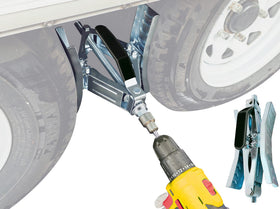 Schumaho front view of wheel chock kit showing durable construction and included tools