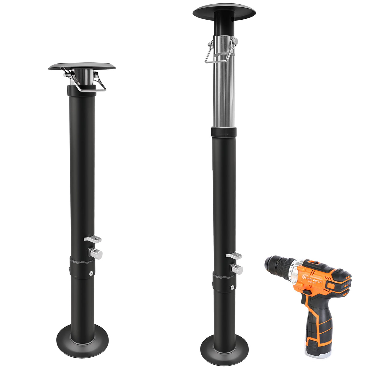 Schumaho front view of two support jacks showing ready-to-use pair and stability benefits