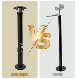 Schumaho jack beside measuring tape showing adjustable 24 to 45 inch height range