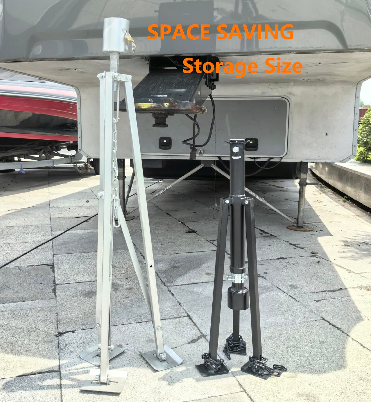 Schumaho size comparison with person showing portable height range benefit