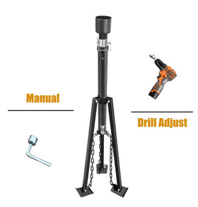 Schumaho tripod jack in use at campsite reducing trailer sway benefit