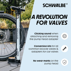 Schwalbe valve key and dust caps displayed for easy maintenance