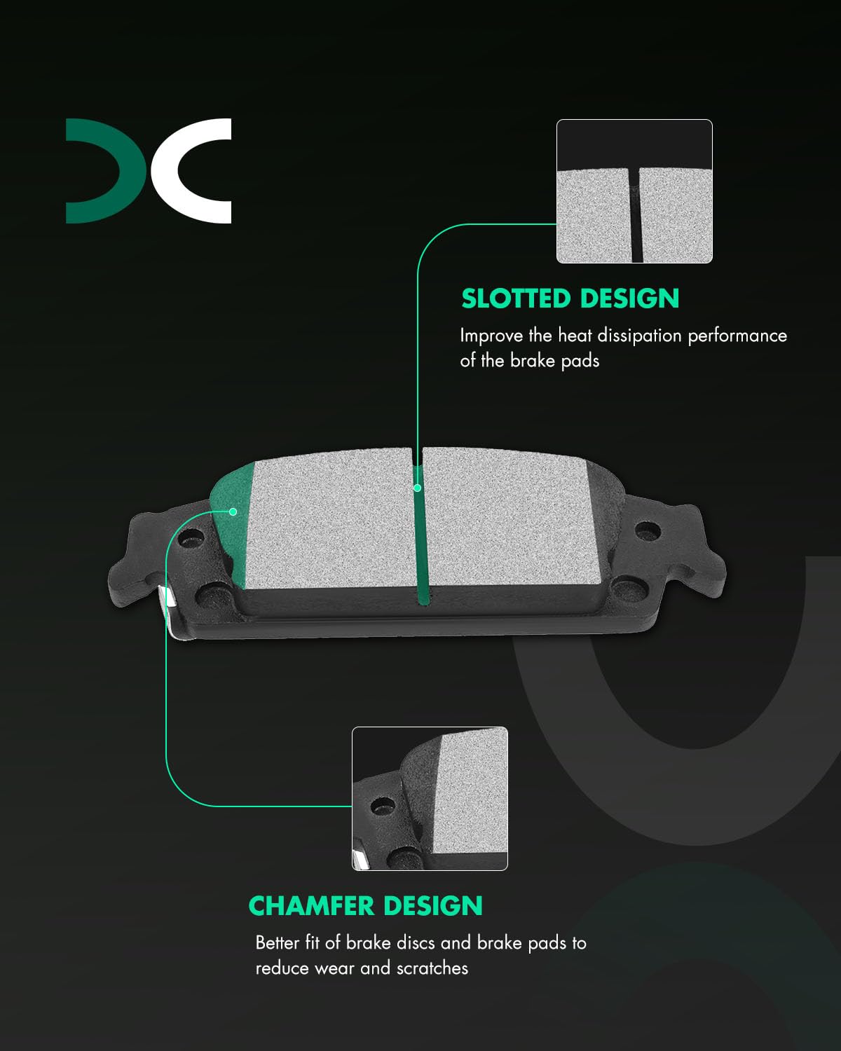 SCITOO D1707 pad profile closeup illustrating ceramic compound and precise fit improves braking feel