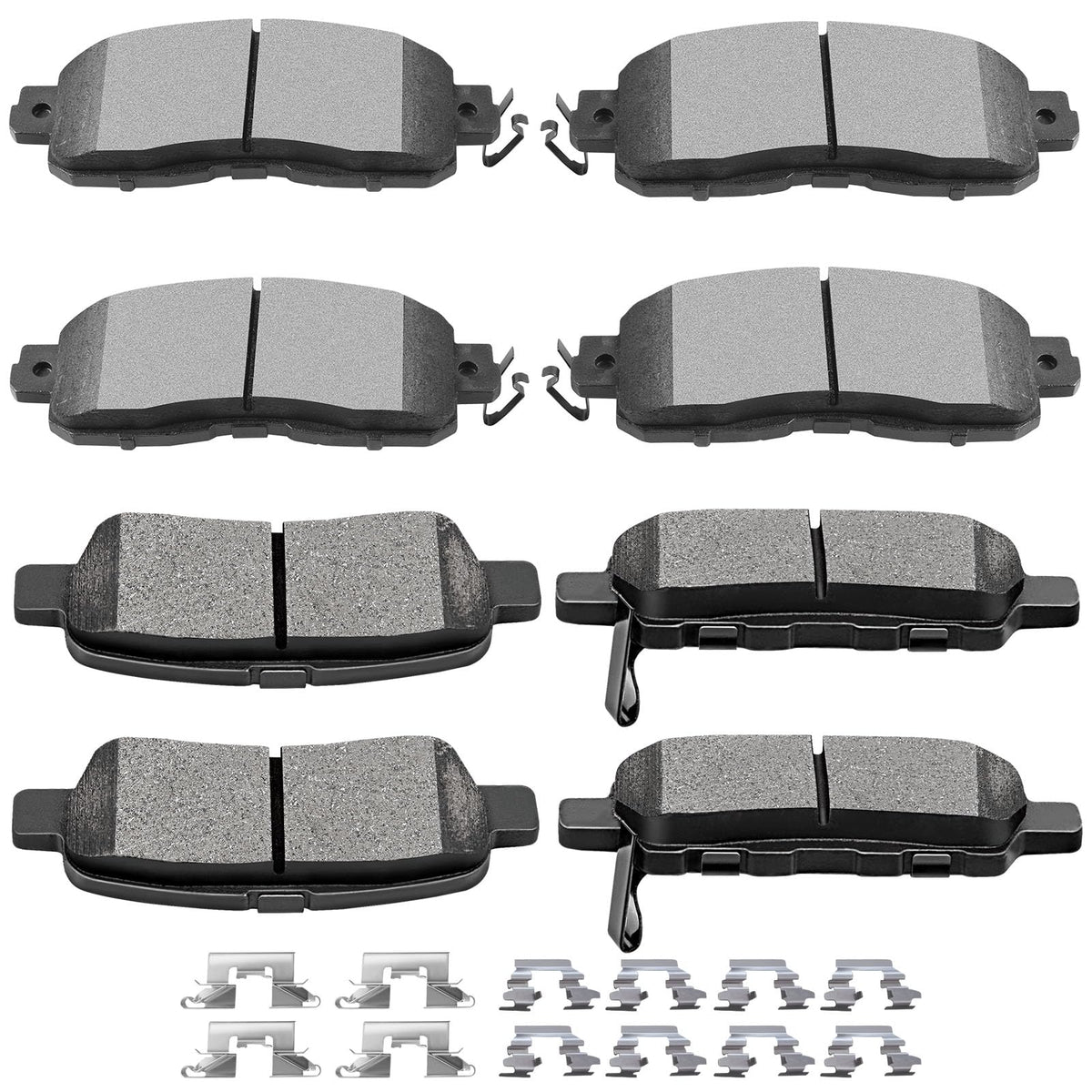 SCITOO front and rear brake pad kit packaging showing contents and fitment