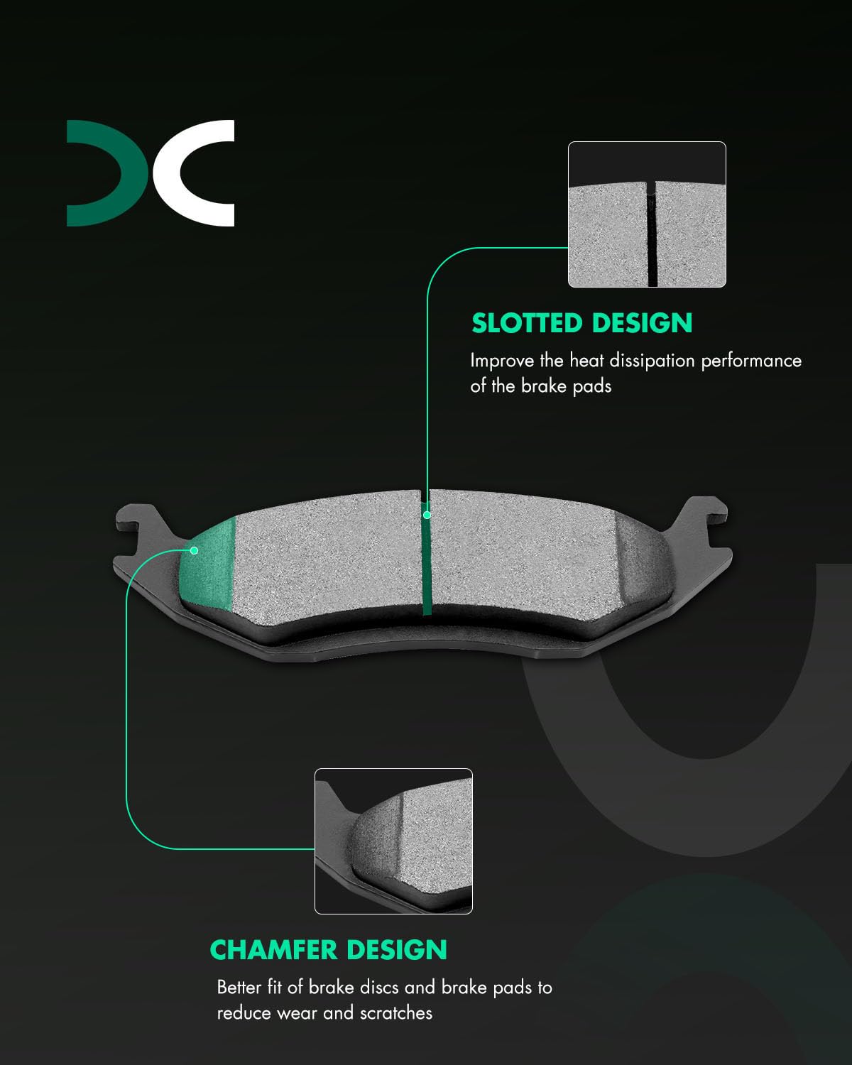 SCITOO front pad ceramic surface close-up highlighting smooth finish for quiet braking