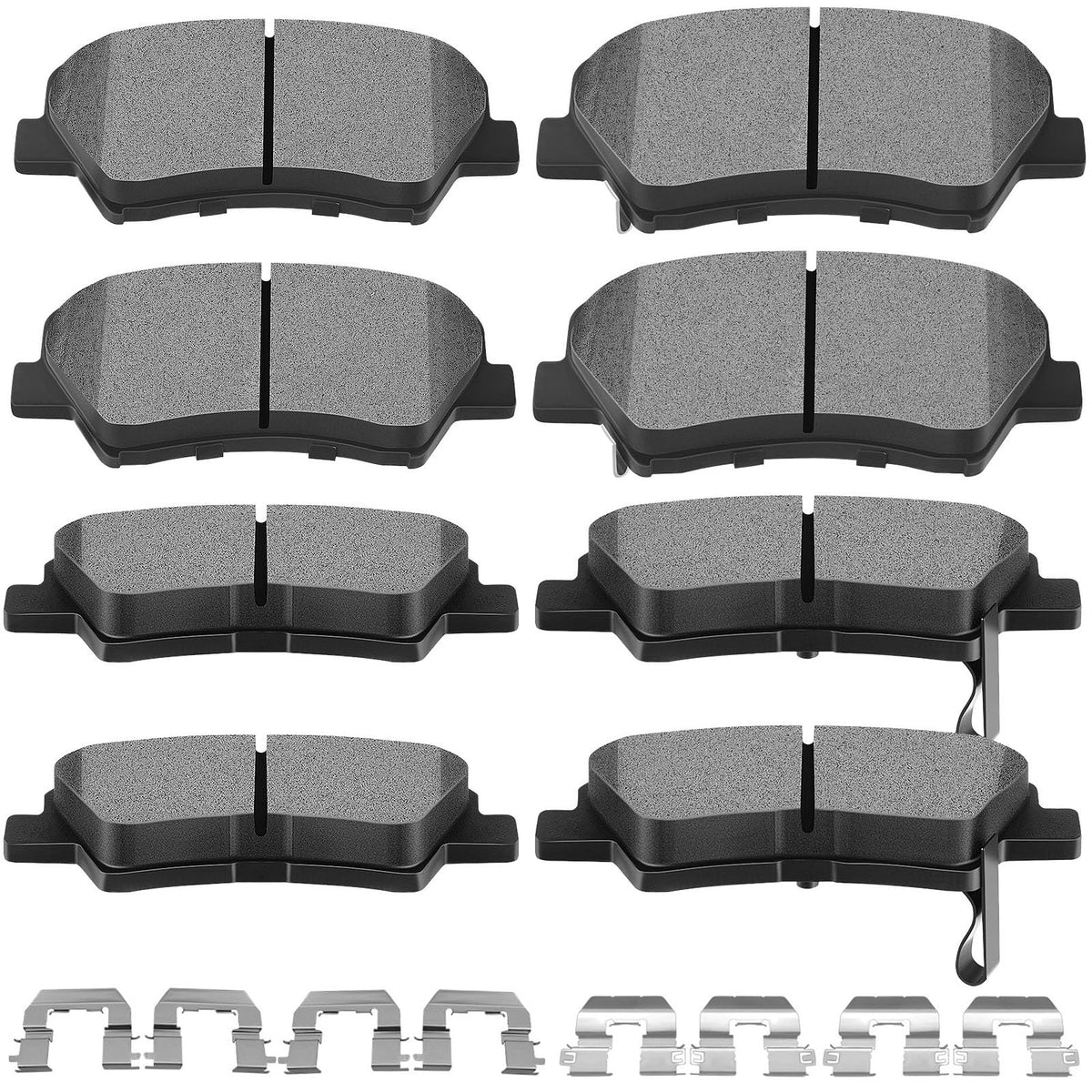 SCITOO front view of eight brake pads showing complete kit and quick fit benefit