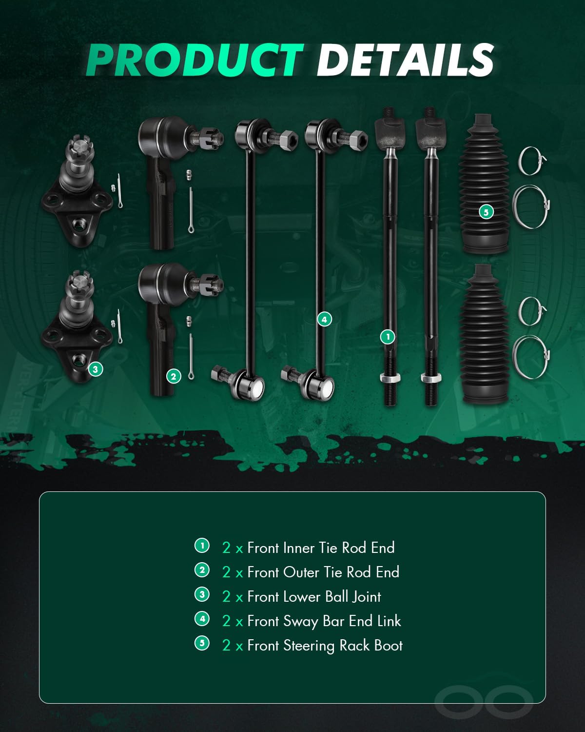 SCITOO inner and outer tie rod ends detail for improved steering control benefit