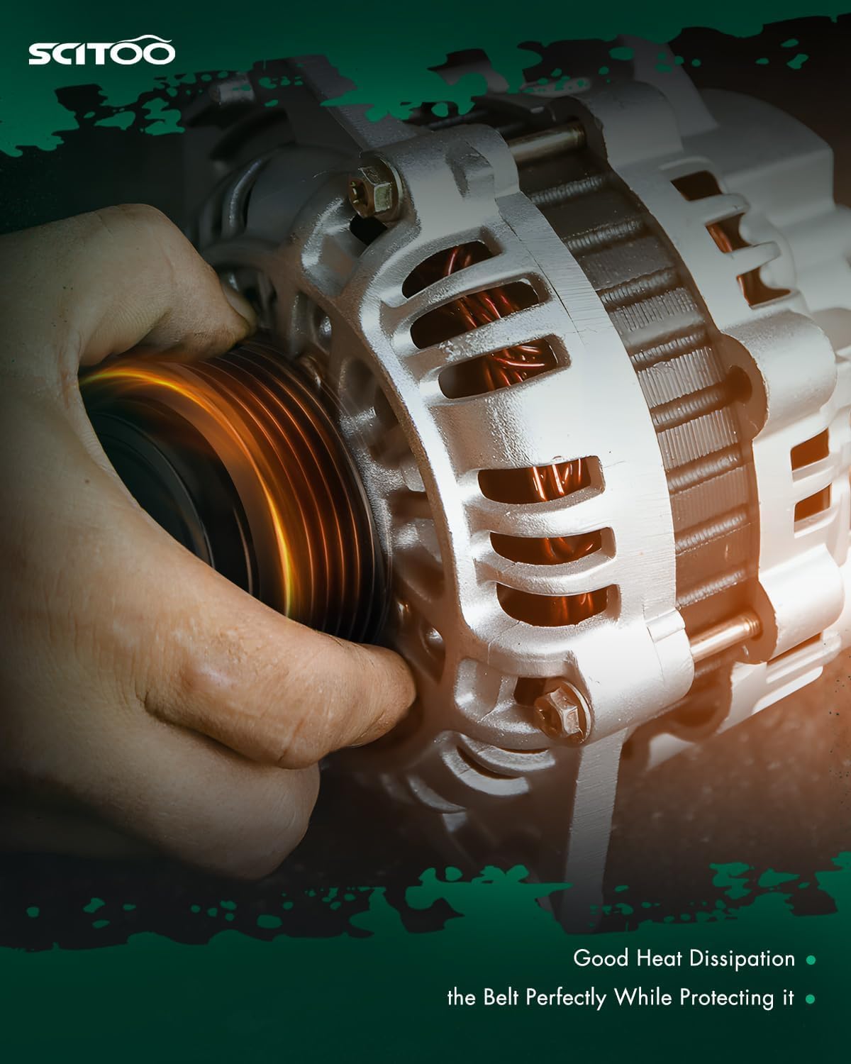 SCITOO alternator installed in engine bay restoring charging reliability