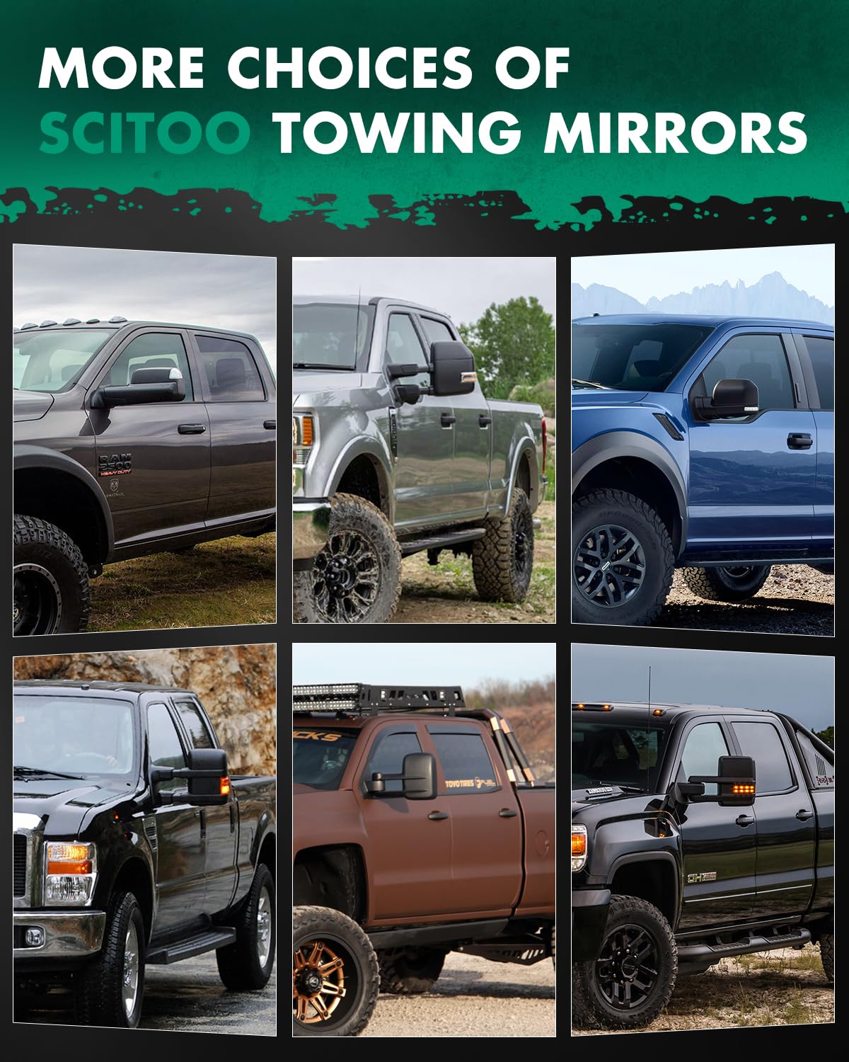 SCITOO mirror in towing scene showing improved sightlines while hauling