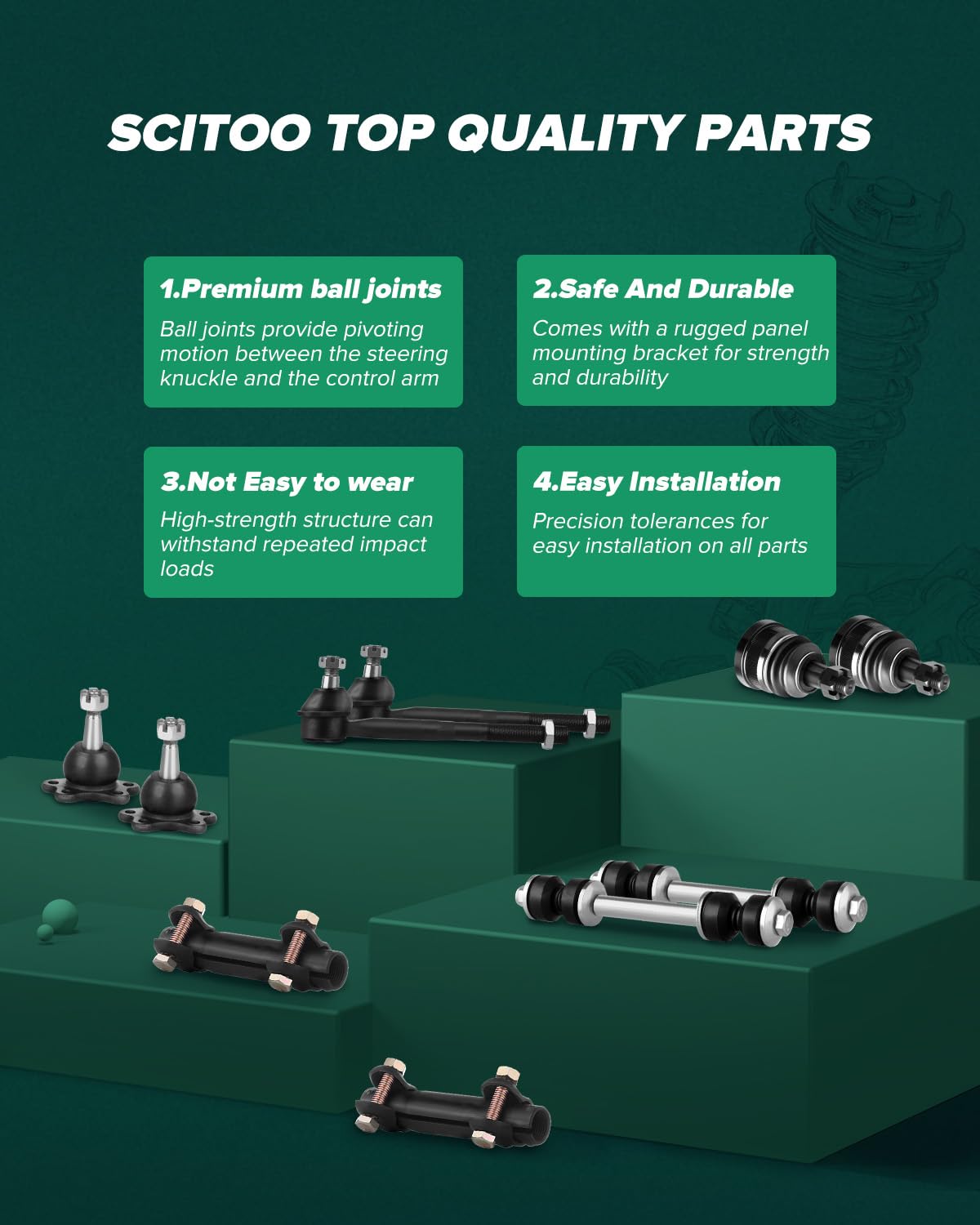 SCITOO outer tie rod detail showing ball joint and threaded end for precise fit
