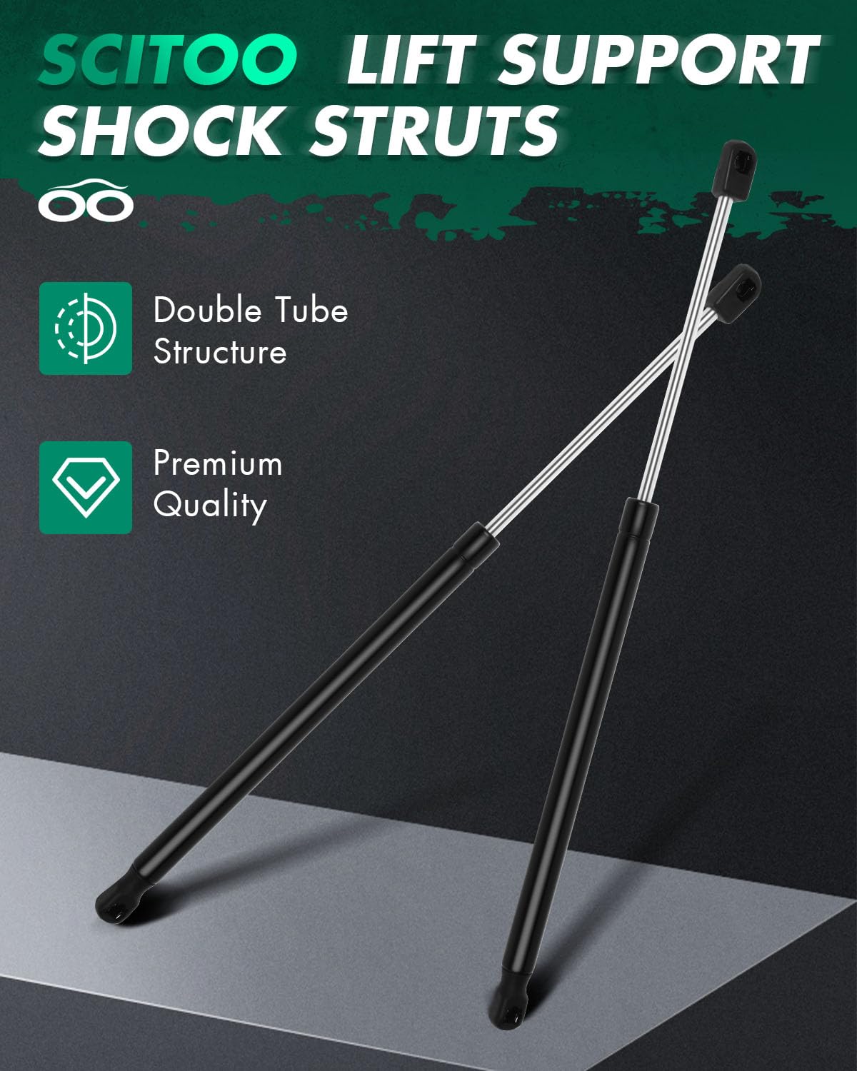 SCITOO package contents with two struts showing ready-to-install benefit
