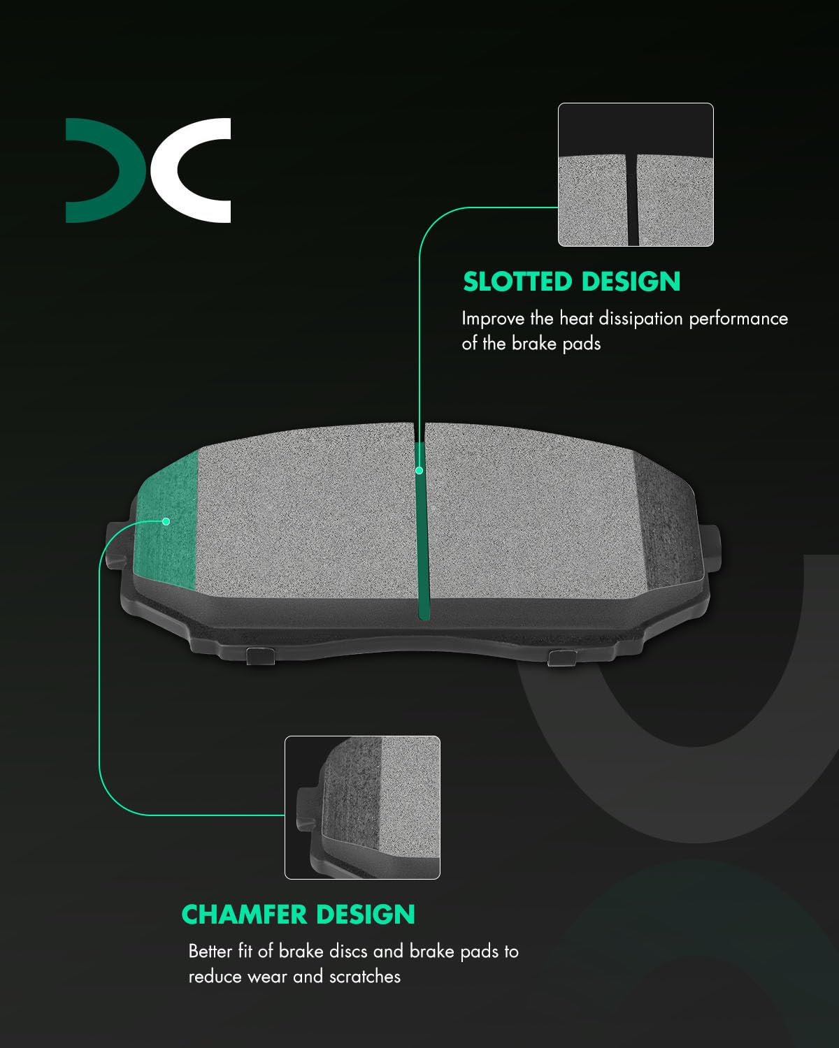 SCITOO brake pad back plate closeup highlighting anti-vibration gasket for quiet braking