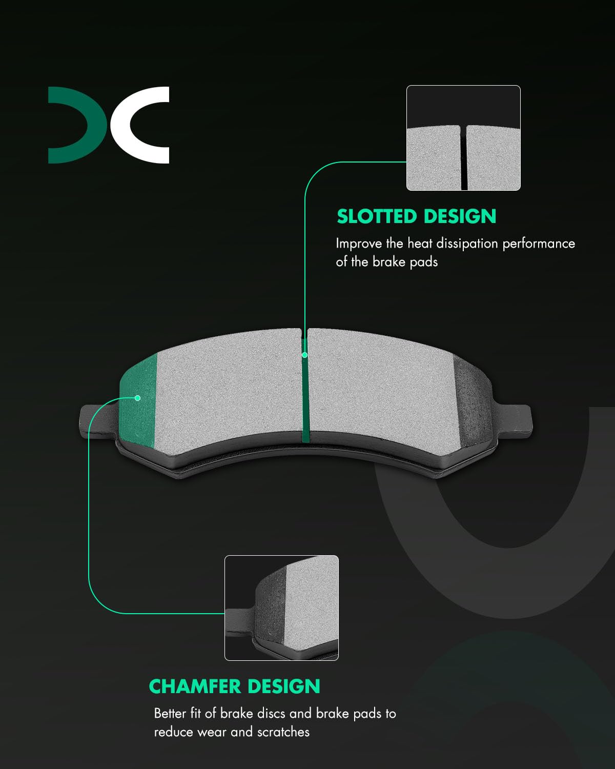 SCITOO brake pad backing plate close-up showing anti-vibration gasket for reduced noise