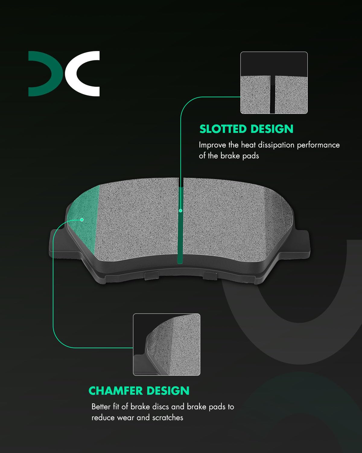 SCITOO close-up of pad backplate highlighting anti-vibration gasket for quieter stops