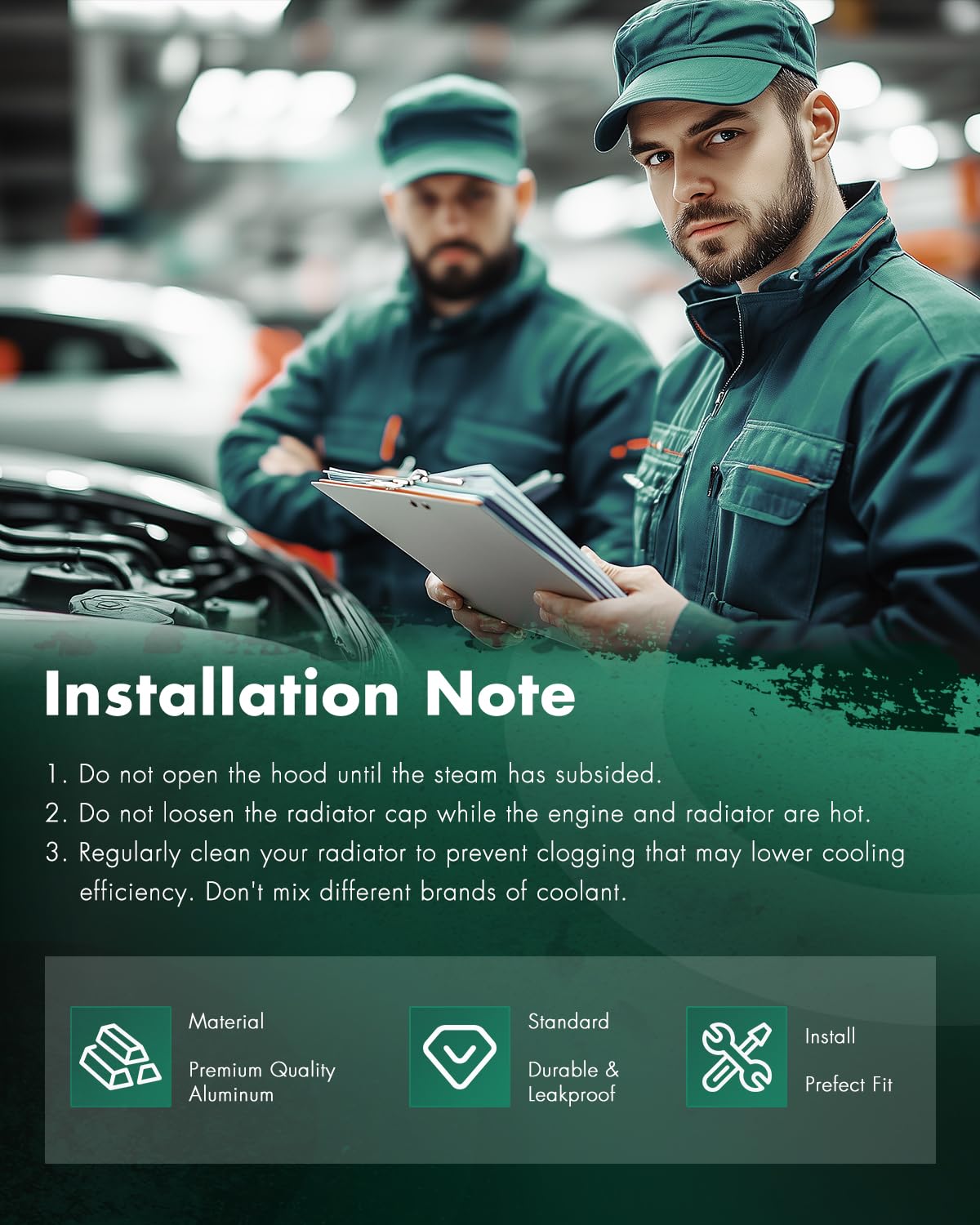SCITOO radiator installed in engine bay, restores proper engine temperature control