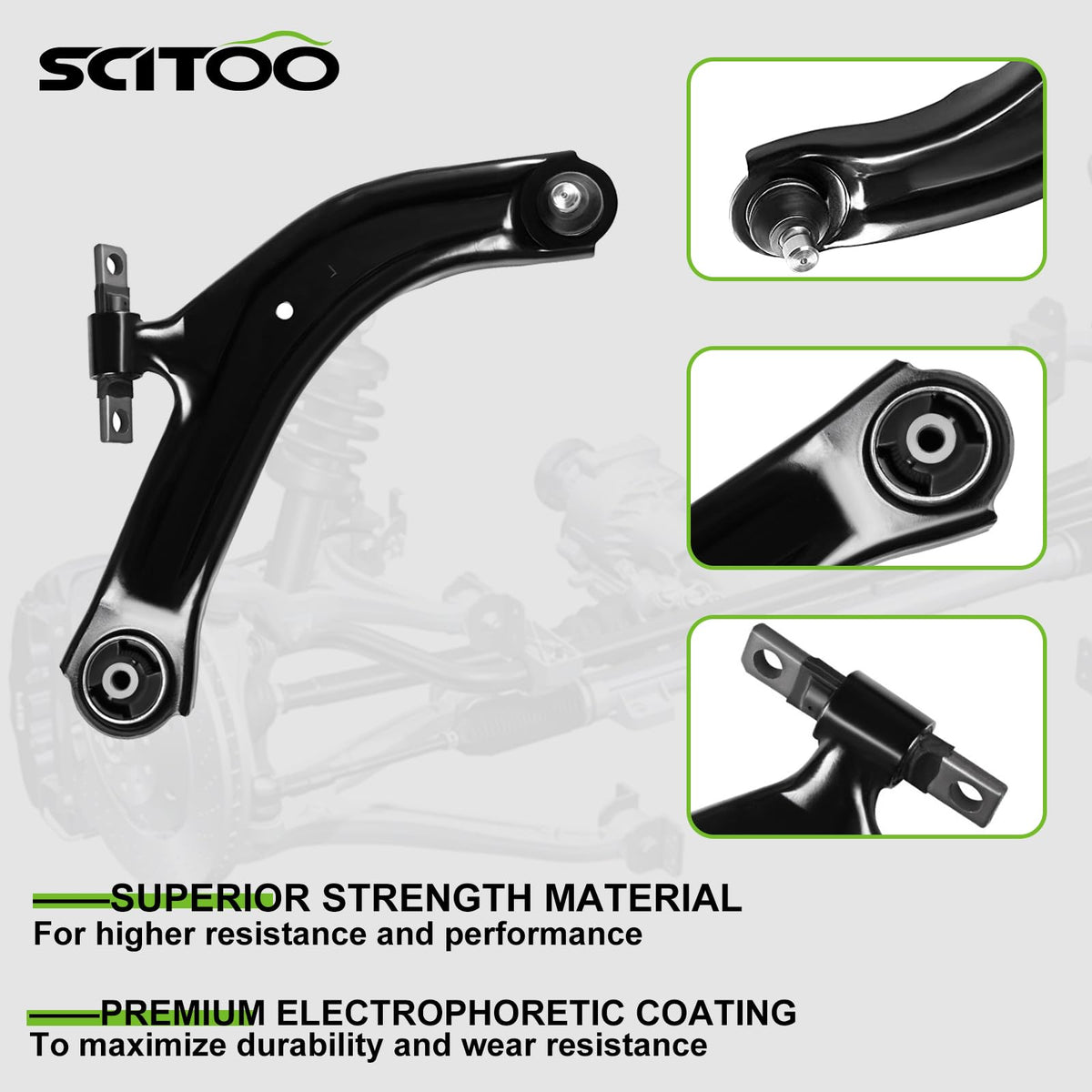 SCITOO right lower control arm ball joint detail demonstrating durable joint for improved steering