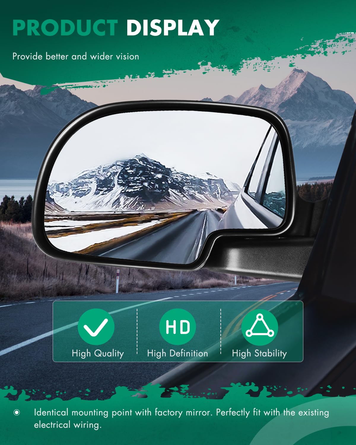 SCITOO side profile of mirror demonstrating aerodynamic shape and reduced wind noise