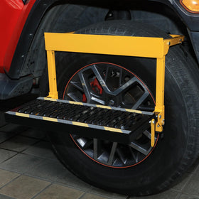 SCOOLKS front view of step showing full steel frame and platform benefit: durable support