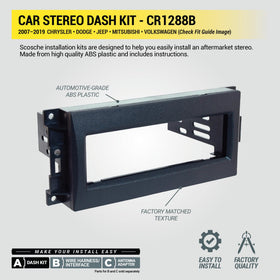 Scosche close-up of textured ABS surface matching factory dash benefit