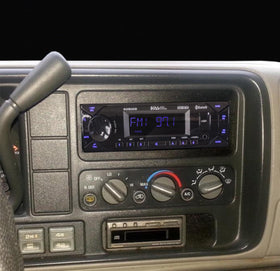 Scosche kit aligned to truck dashboard demonstrating model compatibility