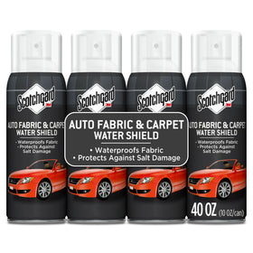 Scotchgard front pack showing four 10 oz cans protecting interiors