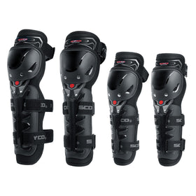 Scoyco front packaging showing knee pads with clear product view and protection benefit