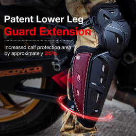 Scoyco knee pad worn under jeans showing slim profile and comfort benefit