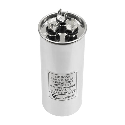 Screw Man capacitor front label showing model and benefit of reliable motor starts