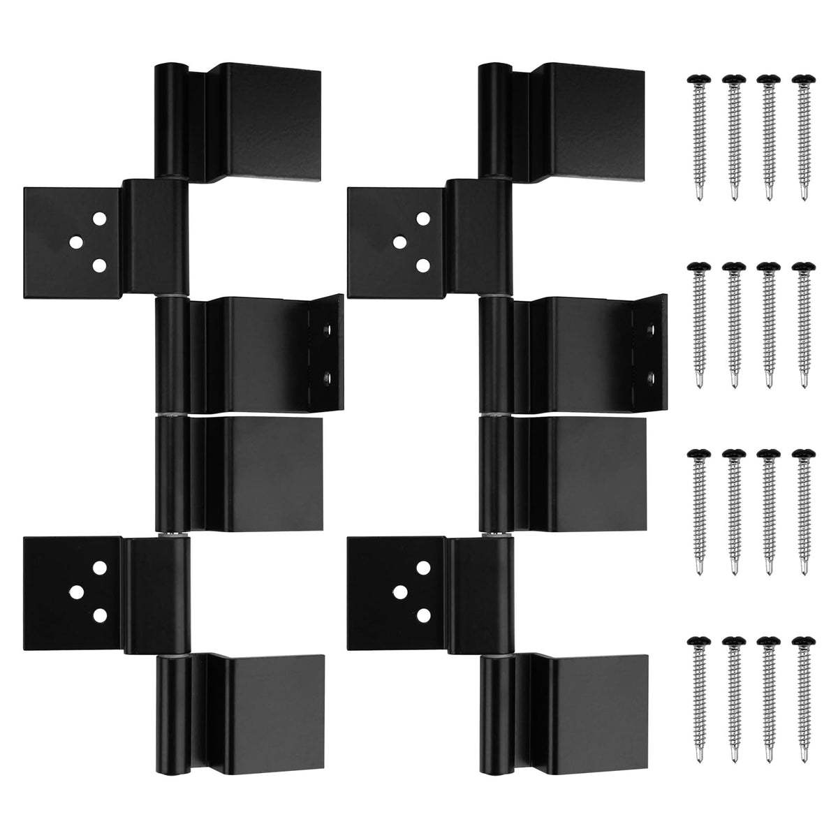 Screw Man front view of friction hinge pair showing packaging and benefits