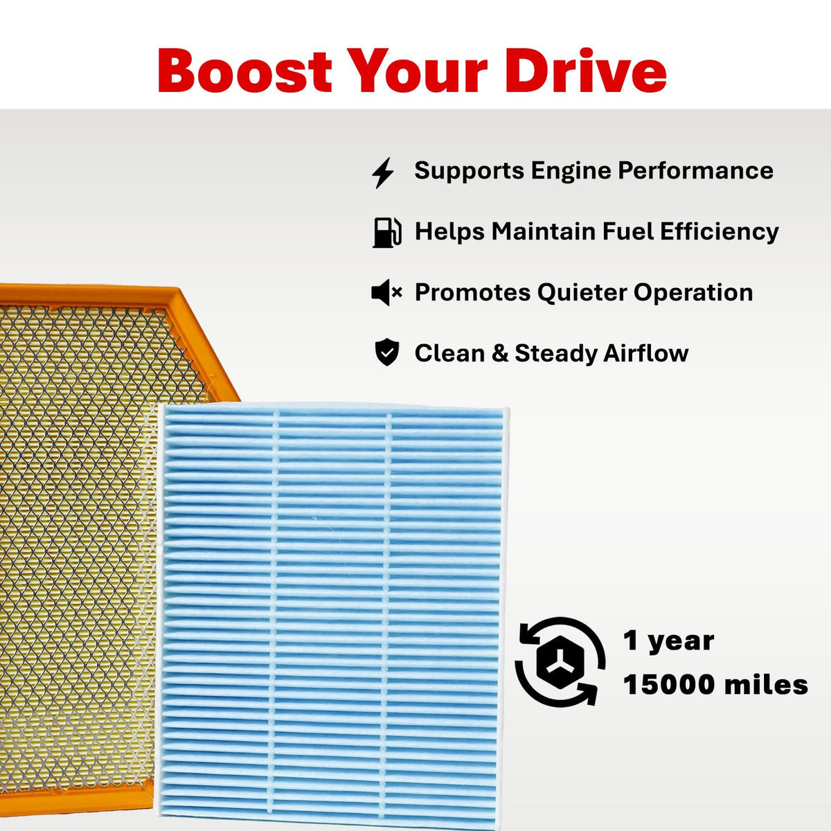 SCREW RHINO engine filter beside ruler showing accurate OEM-fit dimensions