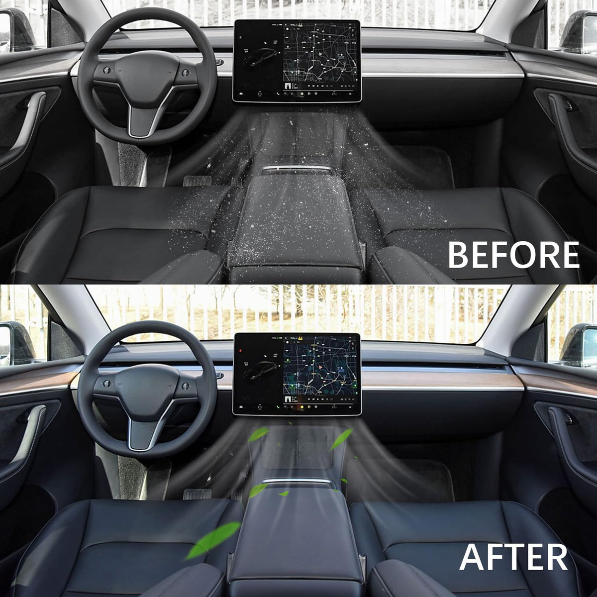 SCREW RHINO lifestyle shot in city driving emphasizing cleaner in-cabin air on commutes
