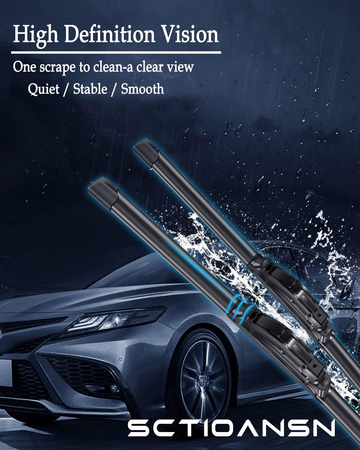 sctioansn installed front blades on windshield improving visibility