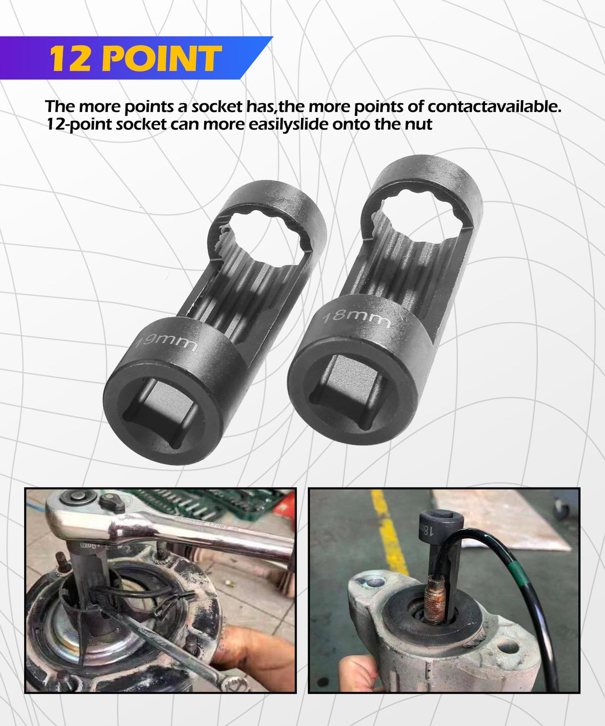 SCUARI marked sockets side-by-side showing size identification and quick selection benefit
