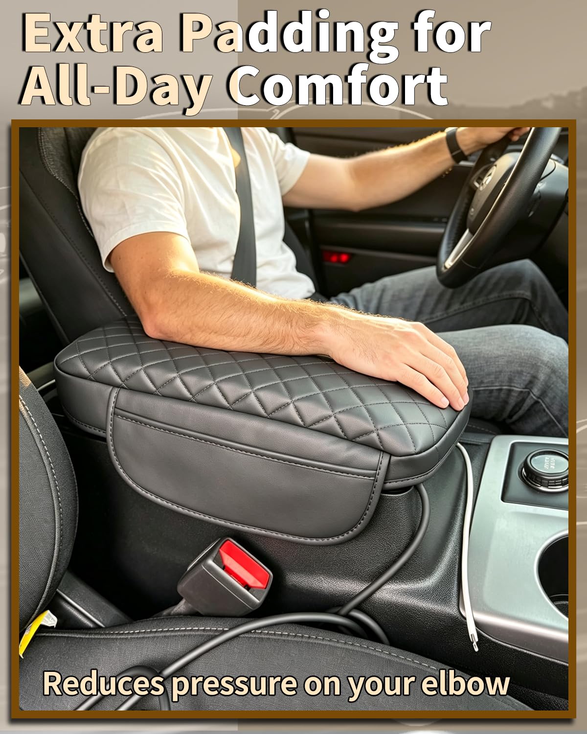 SDPVorn in-use image with driver resting arm demonstrating added one-inch comfort