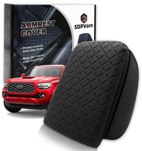 SDPVorn armrest cover front installed on Tacoma, adds comfort and protection