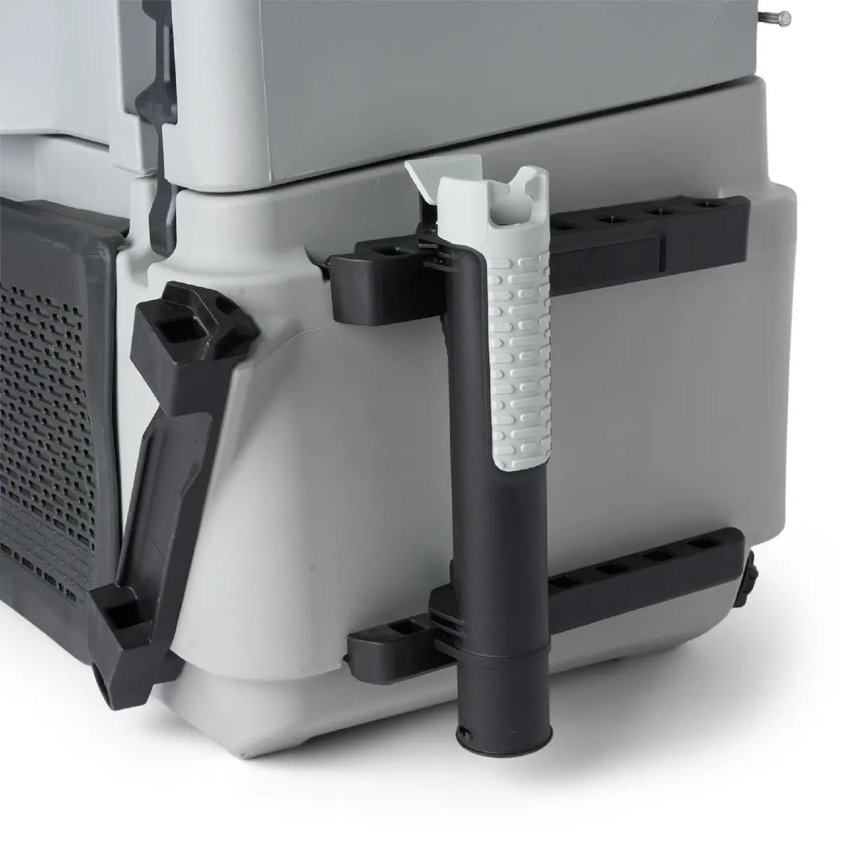 Sea-Doo LinQ rod holder close-up of molded rubber cap securing reel arm
