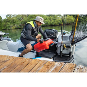 Sea-Doo LinQ rod holder with rod for scale showing stable fishing transport