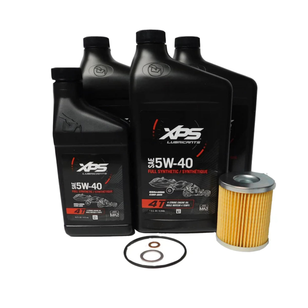 Sea-Doo close-up of 5W-40 oil bottle label showing correct viscosity and confidence in fit