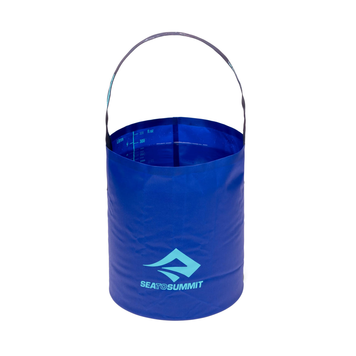 Sea to Summit folding bucket front view showing stable base and handles for easy filling
