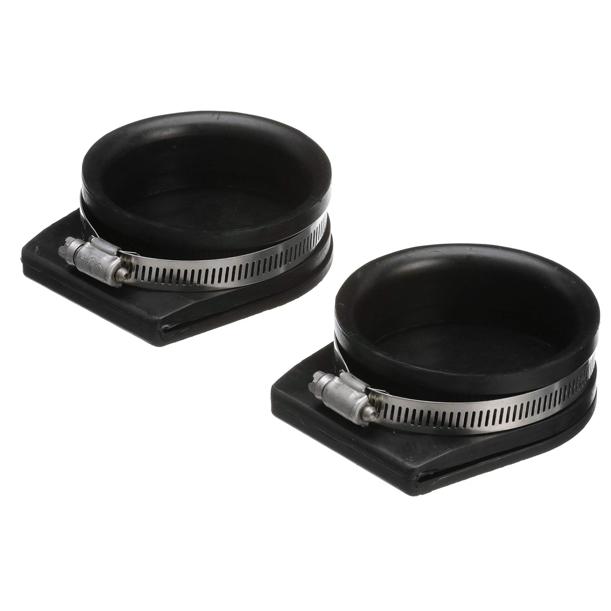 Seachoice rubber flapper close-up with stainless clamp, shows durable texture and corrosion resistance