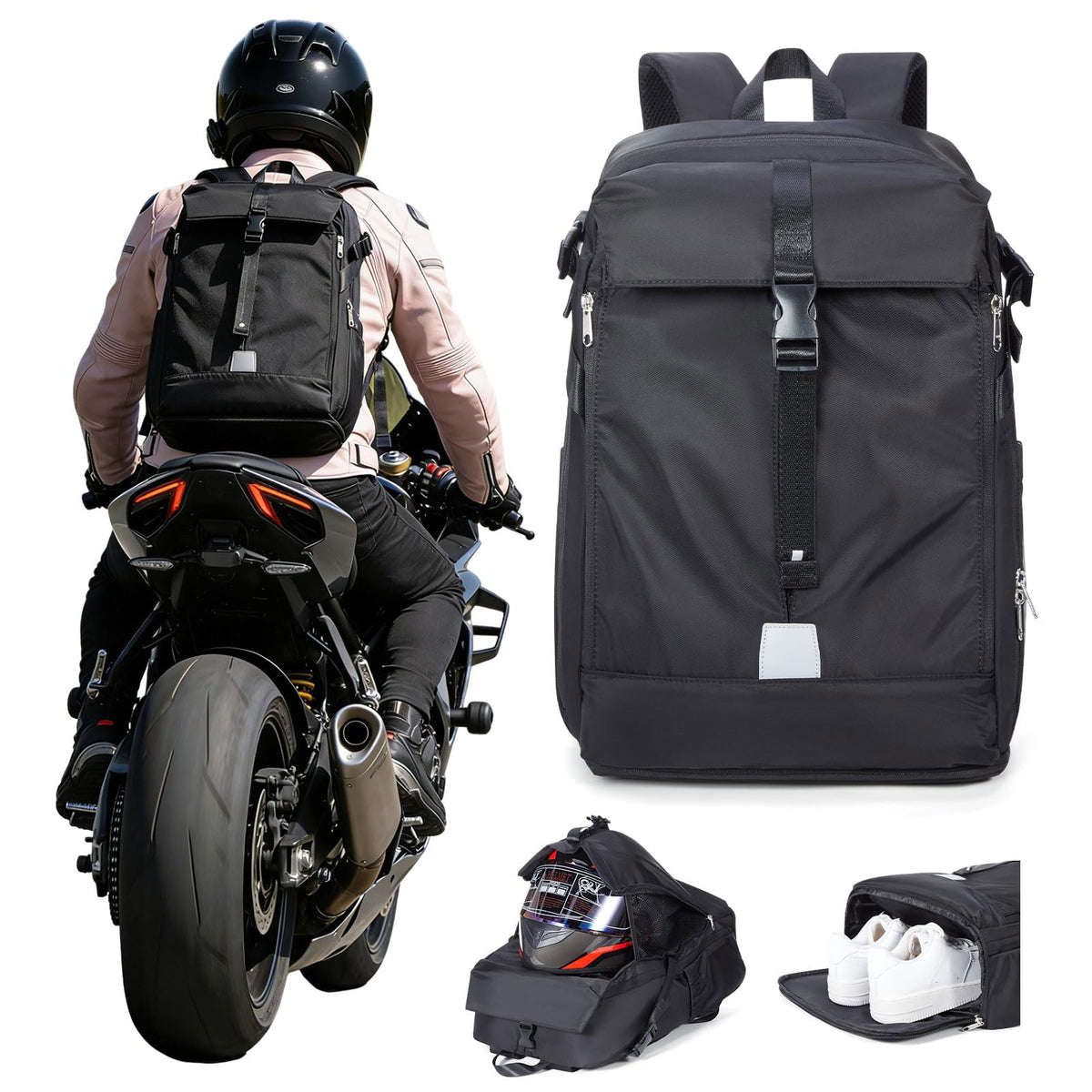 SEAFEW front view showing helmet storage and organized pockets for easy transport