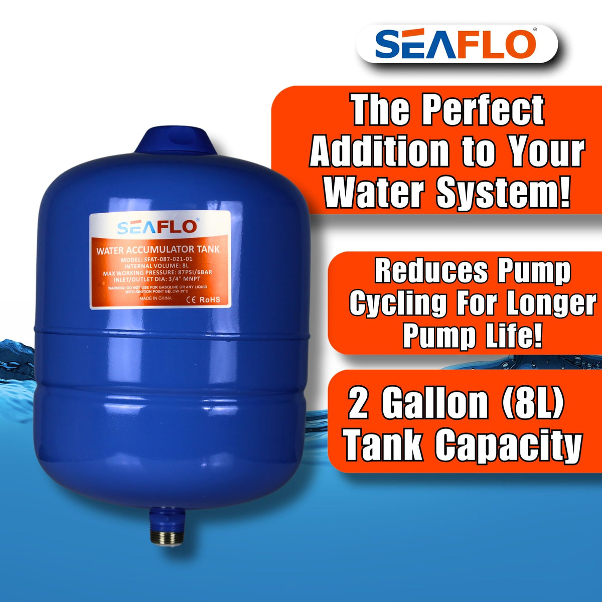 SEAFLO 3/4" MNPT connection close-up enabling universal plumbing compatibility benefit